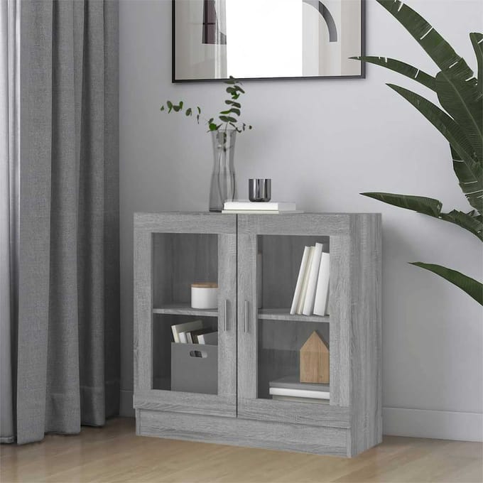 vidaXL - Vitrinekast - 82,5x30,5x80 - cm - bewerkt - hout - grijs - sonoma - eiken