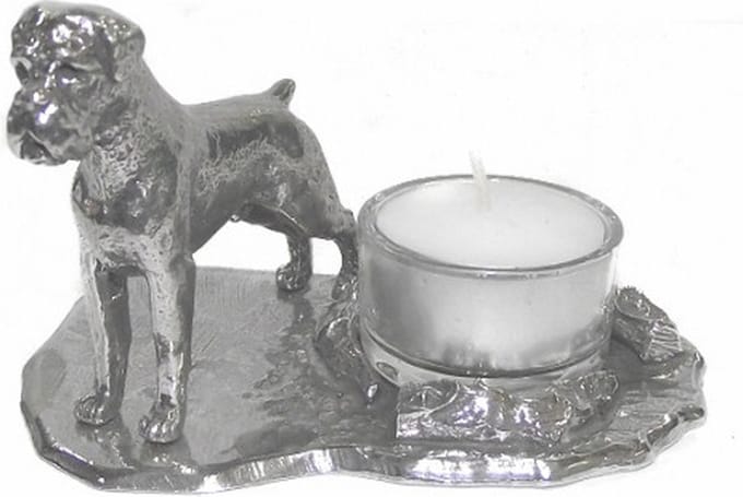 Waxinehouder Boxer groot, zilvertin