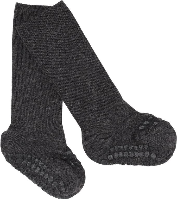 GoBabyGo - Bamboe Antislip Sokjes - Sokken - Dark Grey Melange 3-4 jaar