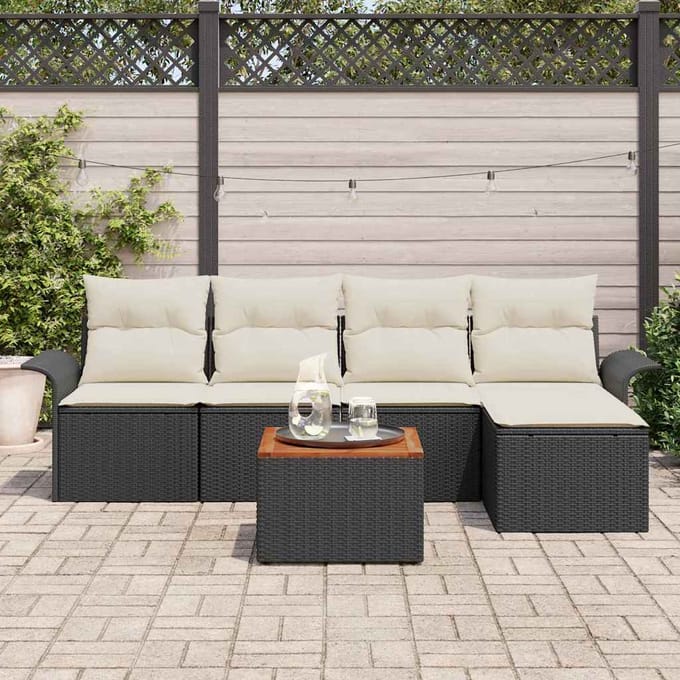 vidaXL - Tuinbank - Set - 6 - st - Zwart - en - Crème - poly - rattan