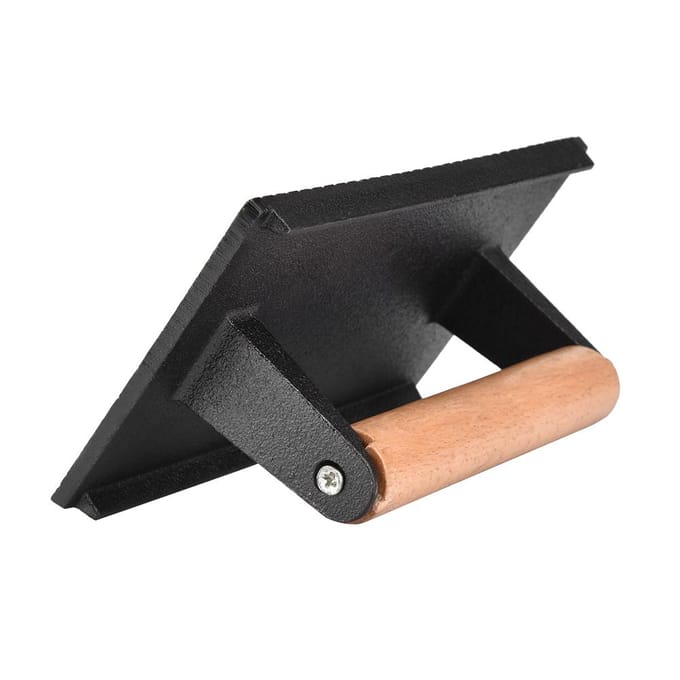Commercieel Gietijzeren Steakgewicht Houten Handvat Bacon Grill Hamburgerpers beige