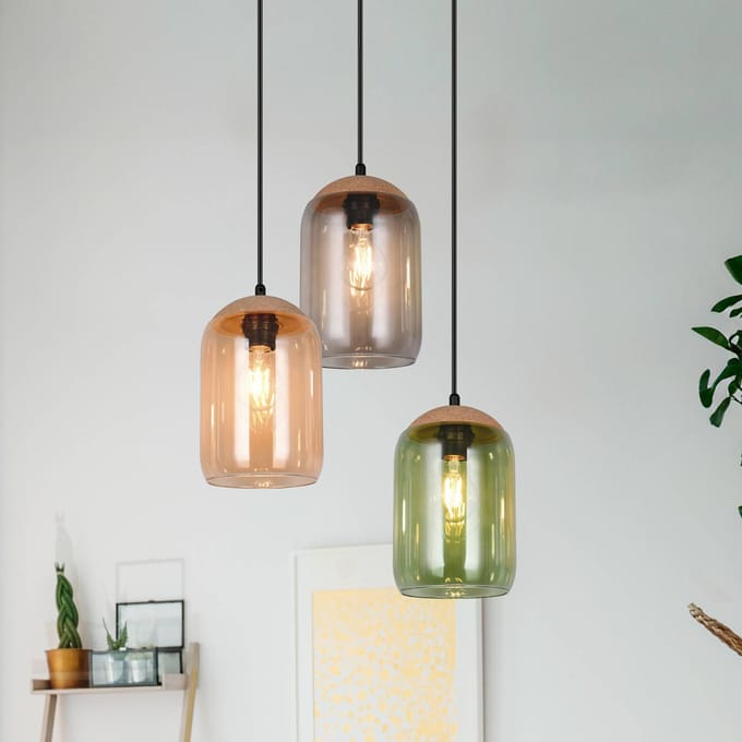 Trio Lighting Hanglamp kurk, meerkleurig, Ø 30 cm, 3-lamps, glas/kurk