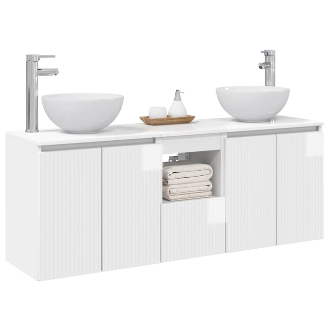 vidaXL - Badkamerkast - set - 3 - st - Hoogglans - Wit - 129 - x - 35 - x - 80 - cm