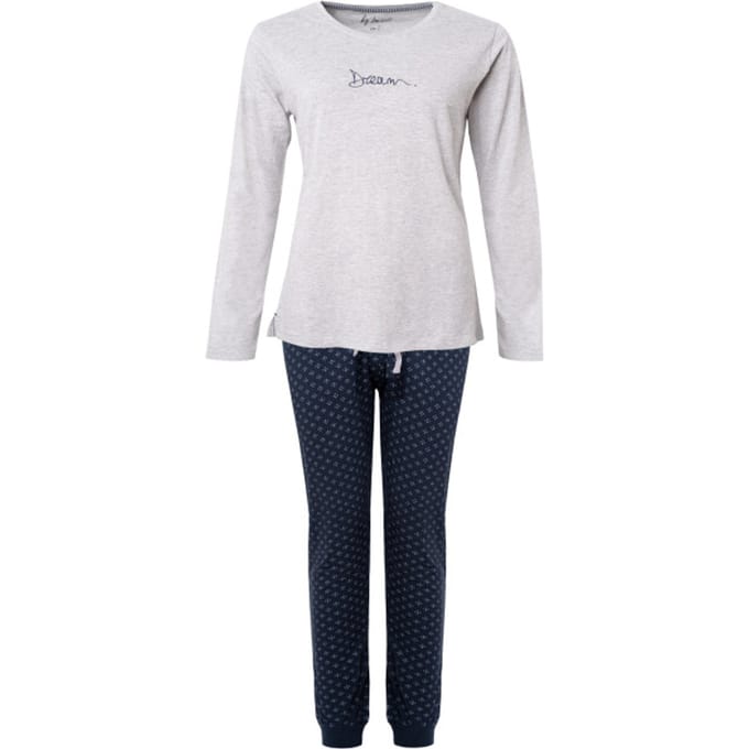 By Louise Essential Dames Pyjama Set Lang Katoen Grijs - Maat XL