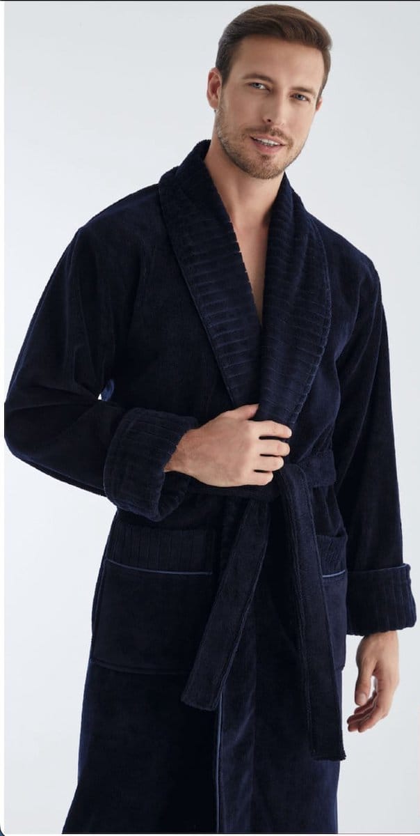 Heren Bamboe Katoen Badjas Kai/ Donker Blauw / XXL