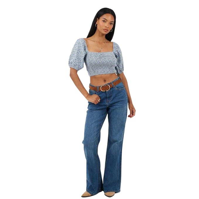 Brave Soul Dames/Dames Ditsy Bloemen Top met Pofmouwen (Blauw)