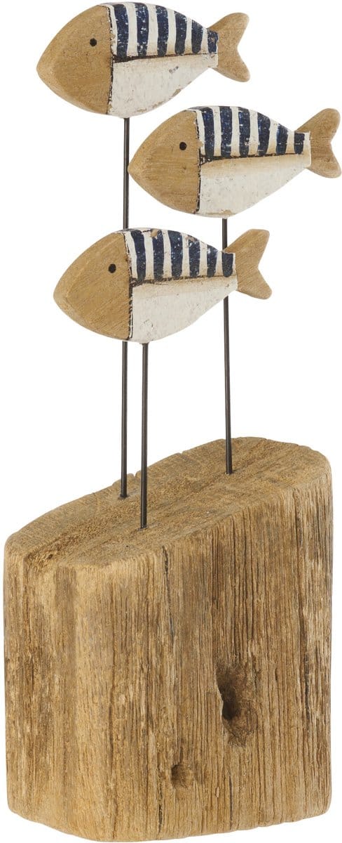 J-Line decoratie Vis Op Voet - hout - blauw/naturel - small