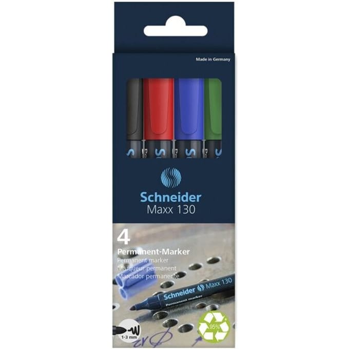 Schneider permanent marker - Maxx 130 - ronde punt - set 4 kleuren - S-113094