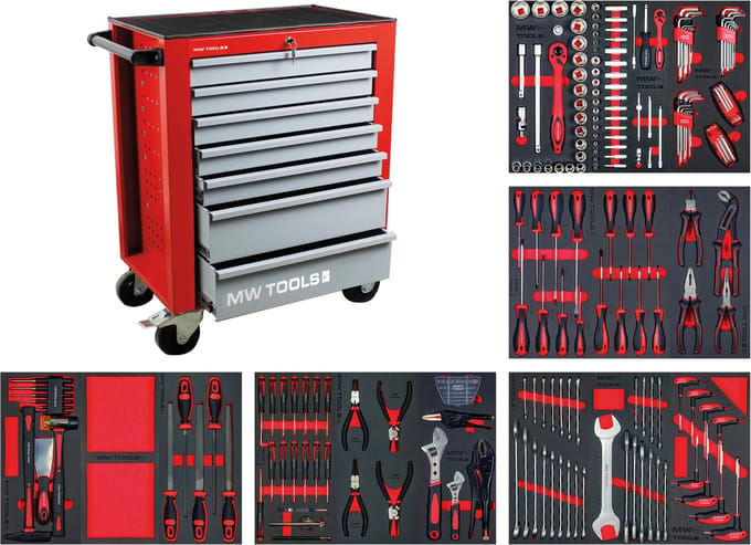 Gevulde gereedschapswagen STARTER 212-delig MW Tools MWE211G