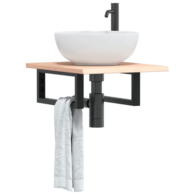 vidaXL - Badkamer - wandschap - staal - en - massief - eikenhout