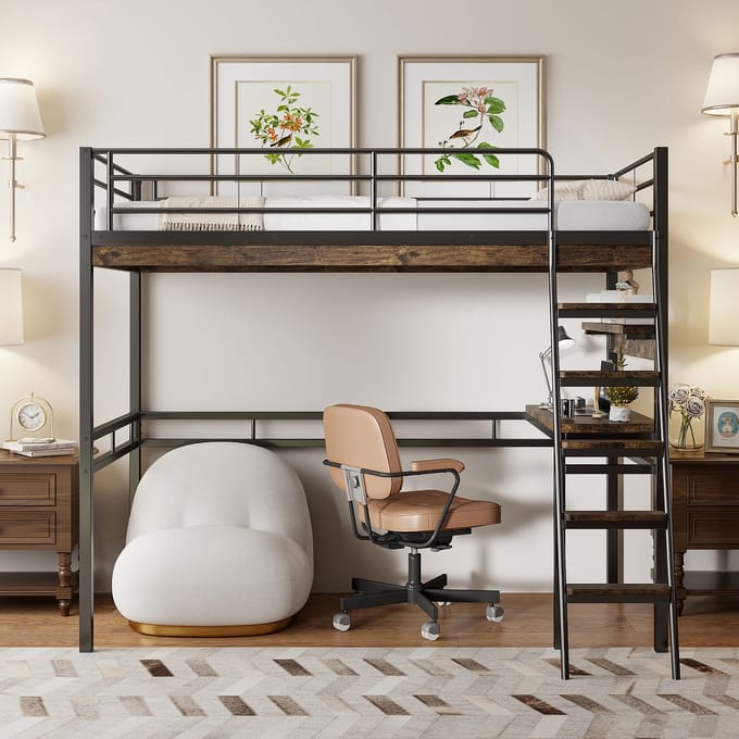 Sweiko Hoogslaper 90*200 cm, bureau, plank, zonder matras, zwart
