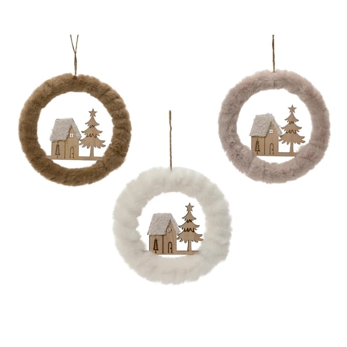 Krans polyester pv fur faux fur wreath 3col ass