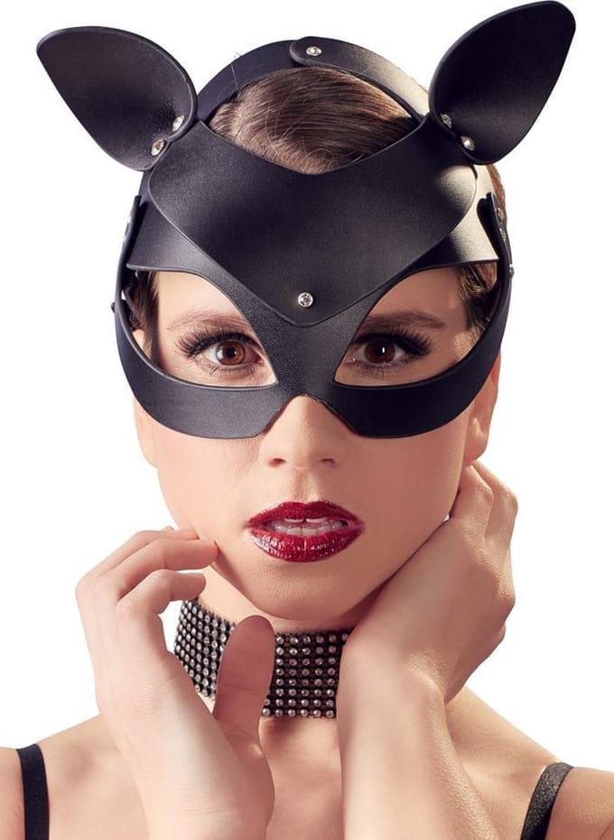 Bad Kitty – Kunstlederen Hoofdmasker met Katten Oortjes Verstelbaar – One Size – Zwart