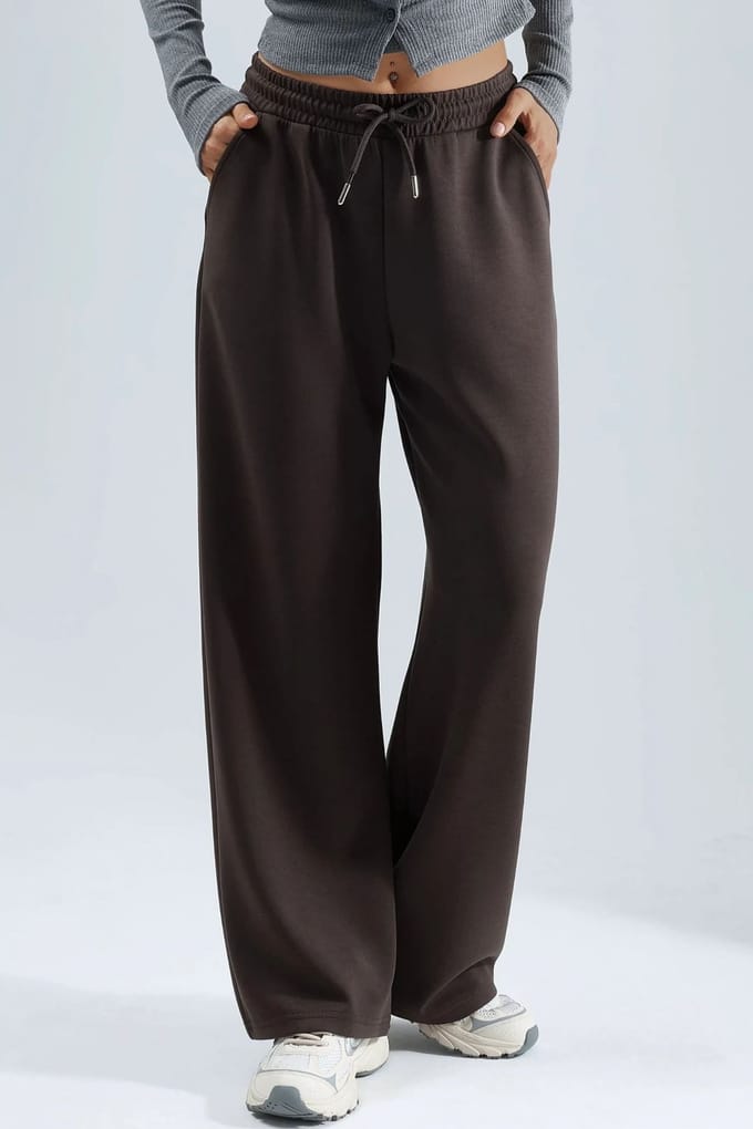 Midi taille wijde pijpen modal broek