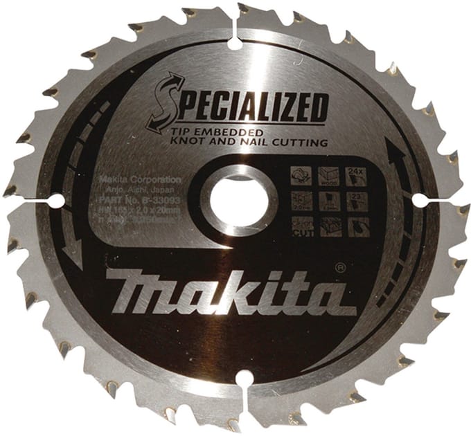 Makita 165 x 20 mm 24-tands Cirkelzaagblad Hout (noest/spijker) | Specialized - B-33093