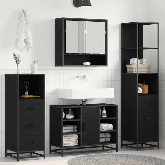 Ensemble de meubles de salle de bain 3 pièces Effet Chêne Noir Panneaux de Particules