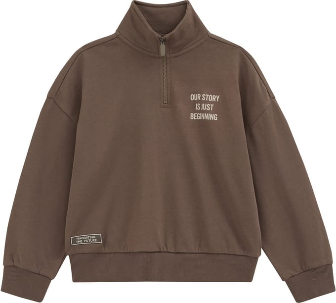 WE Fashion Jongens sweater met quarter-zip en print