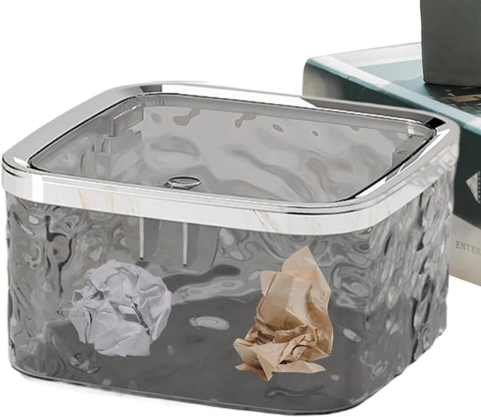 Kleine Prullenbak - Afvalbak Bureau - Netjes Werken - Pop-up Deksel - 16 x 9 x 9 cm - Wit