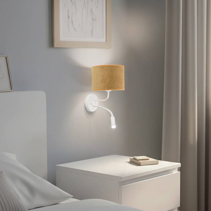 Duolla Wandlamp Roller, snoer, wit/mosterdgeel, leeslampje
