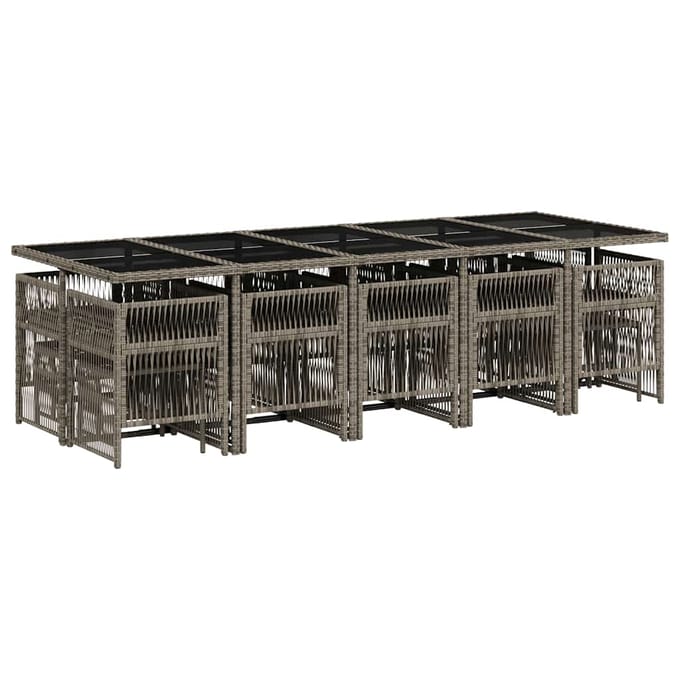 vidaXL - 15-delige - Tuinset - met - kussens - poly - rattan - grijs