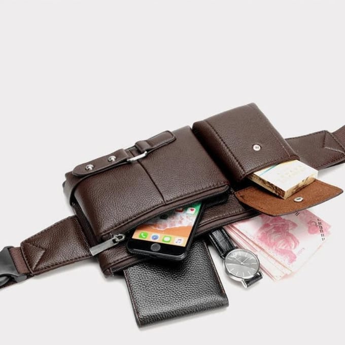 Multi-Pocket Pack PU Leer Heuptas Slanke Schoudertas Portemonnee Verstelbare Riem Casual Pouch Buitentas gray