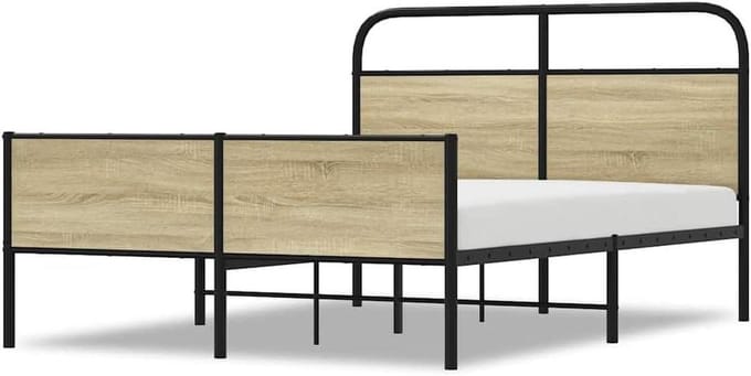 Stalen Bedframe - Met Hoofdeinde - Slaapkamer Inrichten - Robuuste Constructie - 140 x 190 cm - Sonoma Eiken
