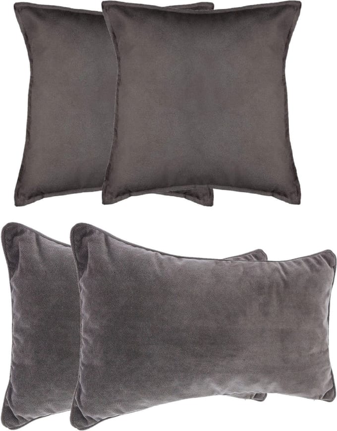 Atmosphera Bank/sierkussens Sophia - set 4x - Donkergrijs - polyester - met rits - In 2 formaten