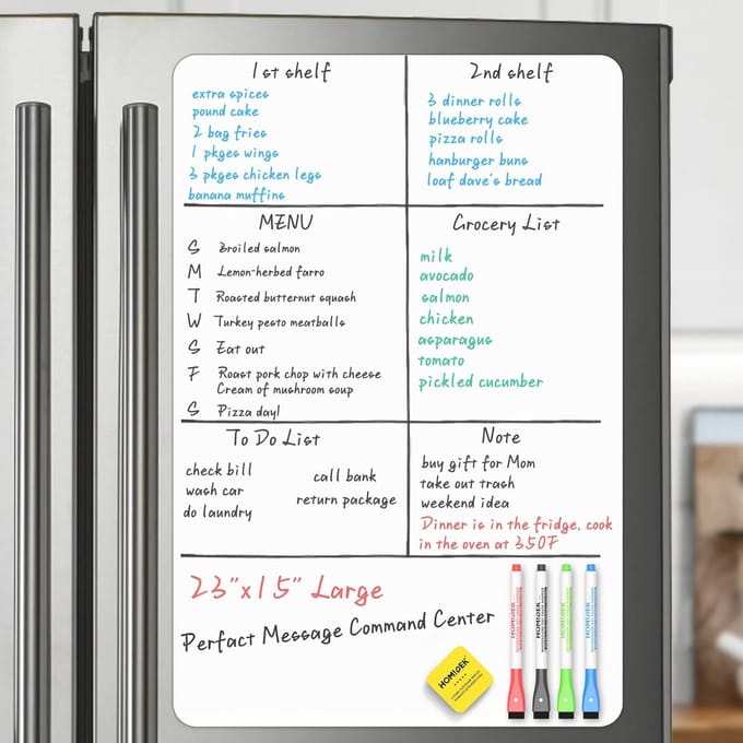 Magnetisch Whiteboard voor Koelkast met 4 Markers en 1 Gum - 50 x 30 cm