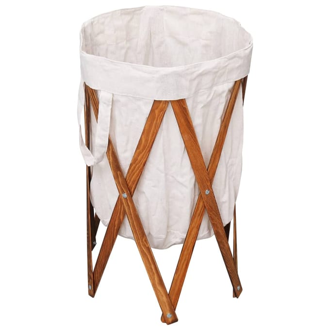 vidaXL - Wasmand - inklapbaar - hout - en - stof - crème