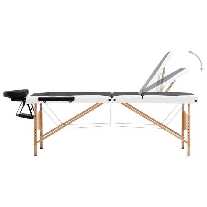 vidaXL - Massagetafel - inklapbaar - 3 - zones - hout - zwart - en - wit