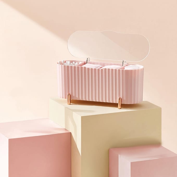 Stofdichte Make-up Organizer Doos Plastic Wattenschijfjes Opbergcontainer met Deksel Voor Badkamer Thuis white