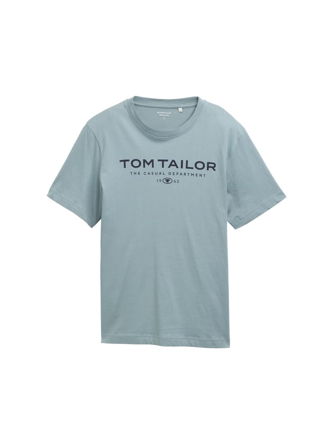 Tom Tailor - Katoenen T-shirt met logo-print - Maat M - grey mint