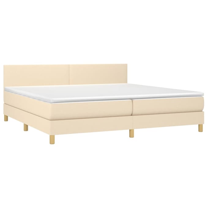 vidaXL - Boxspring - met - matras - en - LED - stof - crèmekleurig - 200x200 - cm