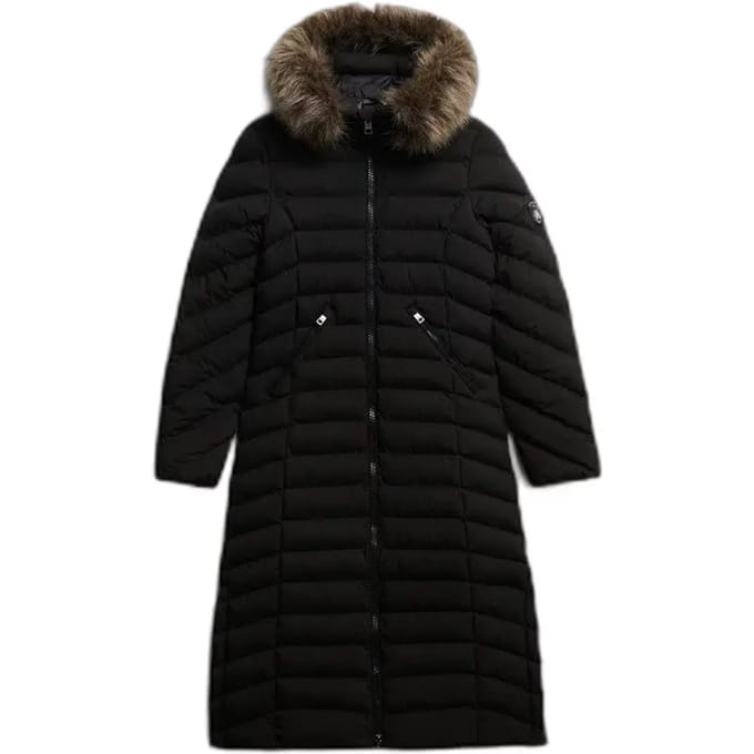 Superdry - Fuji Lange Jas Met Bontkap - Dames - Gewatteerde jassen