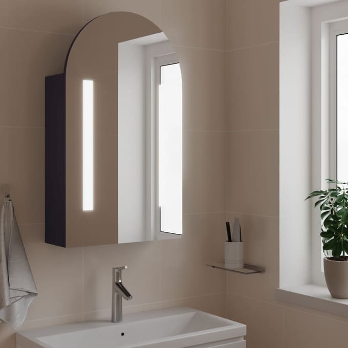 vidaXL - Badkamerkast - met - spiegel - en - LED - gebogen - 42x13x70 - cm - grijs