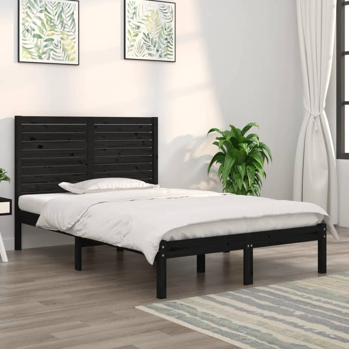vidaXL - Bedframe - massief - hout - zwart - 135x190 - cm