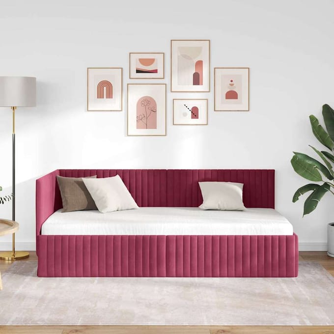 vidaXL - Hoek - Bed - Frame - Wijnrood - 90 - x - 200 - cm - Fluweel