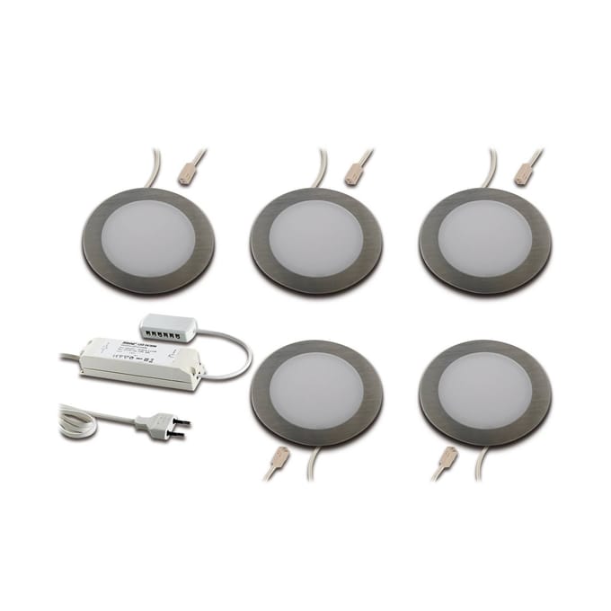 Hera LED meubelverlichting FAR 58 staal 5x-set 3W 3000K