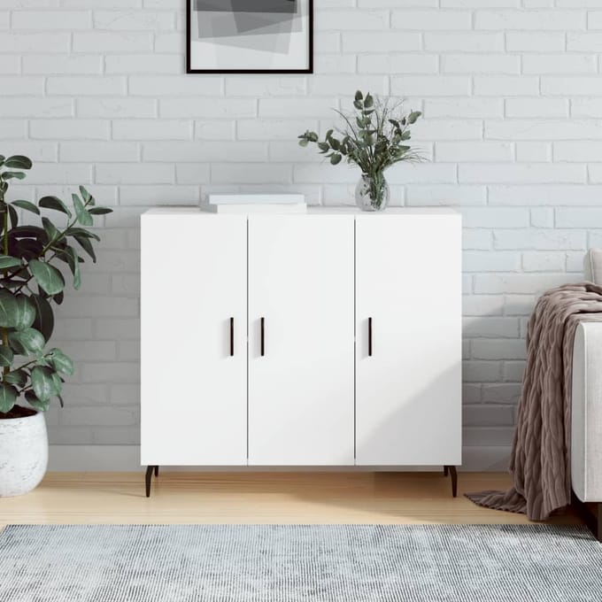 vidaXL - Dressoir - 90x34x80 - cm - bewerkt - hout - wit