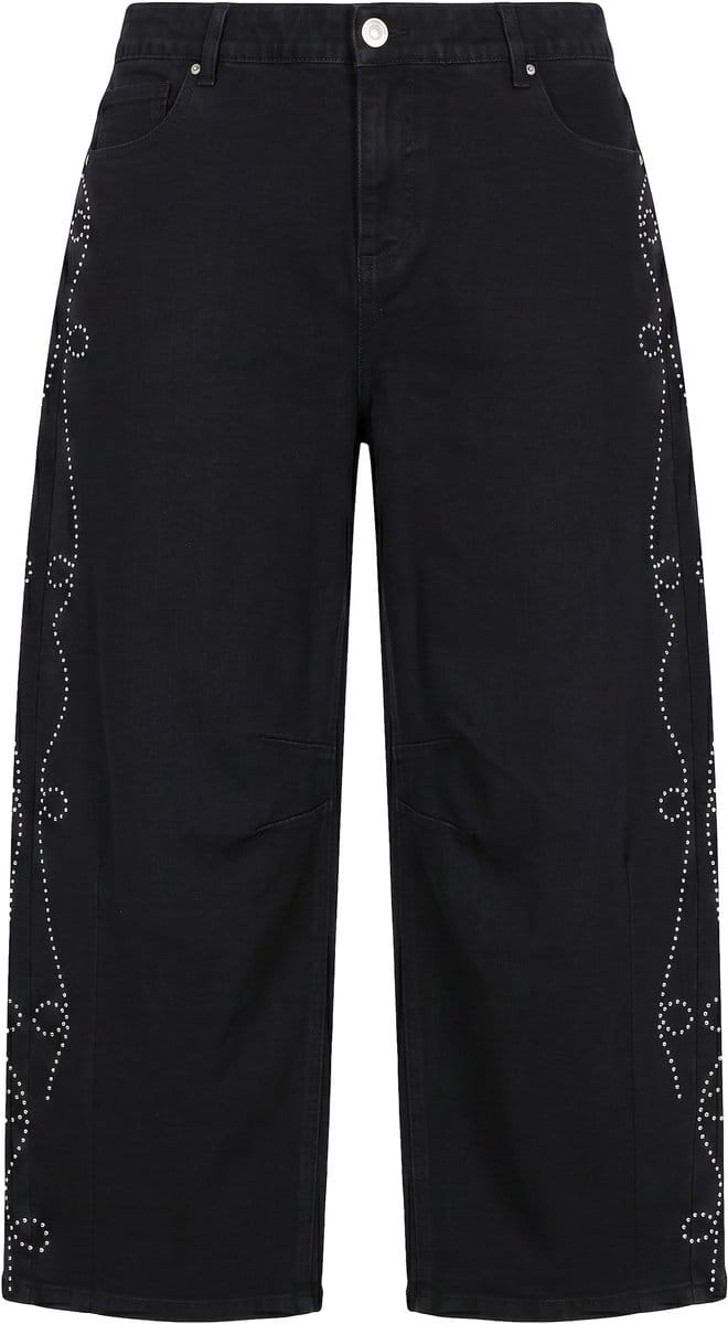 Studio Untold - Dames - Barrel-jeans ballonpijpen motief van sierstuds - Zwart - Maat 58