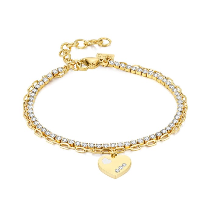 Twice As Nice Armband in edelstaal, 2 verschilende kettingen, hart 16cm+3cm