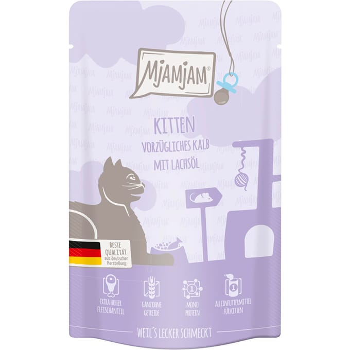 12x125g MjAMjAM Kitten Excellent Kalf met Zalmolie nat kattenvoer