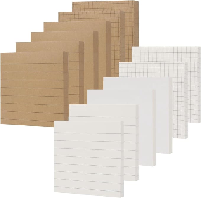 NatureTouch Sticky Notes 12 Packs, 7 x 7.5cm Self Adhesive Notes in Eye Protection Paper, Multiple Designs Memo Pads for Memories, Office, Home, School,