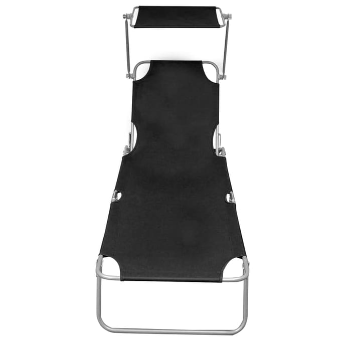 vidaXL - Ligbed - inklapbaar - met - luifel - aluminium - zwart