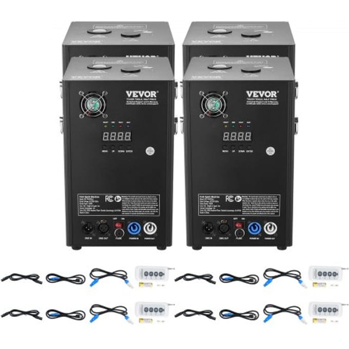 VEVOR 4x Spark Machine 700W Pyrotechnische Machine Aluminiumlegering Vuurwerkmachine DMX-controller Verstelbare 2-5m Koude Vonkmachine 7 min per herlading Ideaal voor bruiloften, DJ-shows, feesten