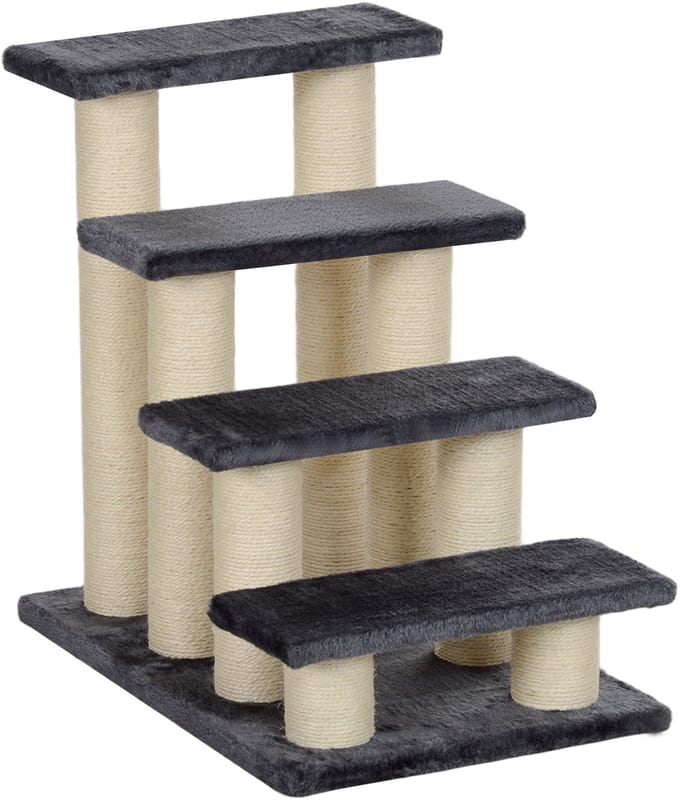 Tiertreppe - 4 Stufen - Hundetreppe & Kätzchentreppe, Weicher Plüsch - Plüsch - Grau