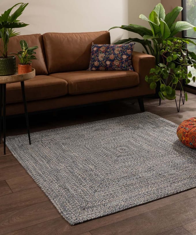 Vloerkleed katoen vierkant - Joy blauw 120x120