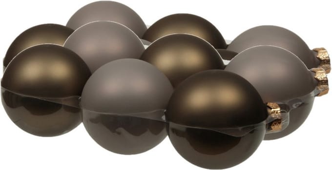 12x stuks kerstversiering kerstballen eucalyptus grijs/bruin van glas - 8 cm - mat/glans - Kerstboomversiering