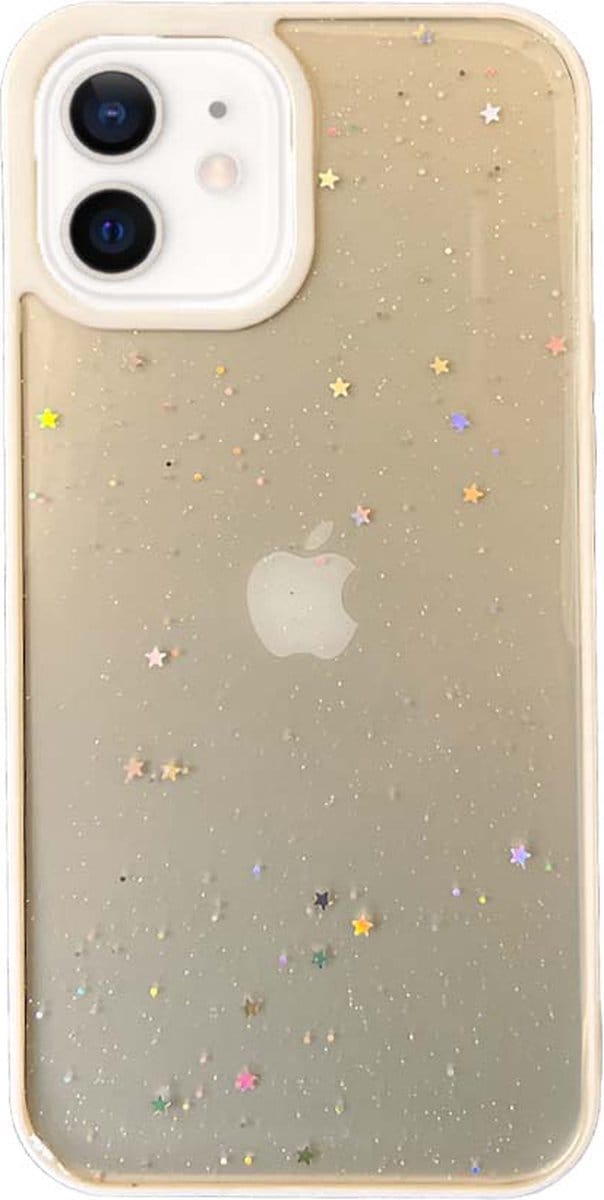 Smartphonica iPhone 12 Mini TPU hoesje doorzichtig met glitters - Wit geschikt voor iPhone 12 Mini