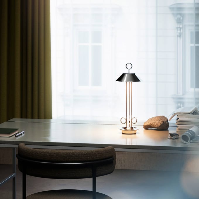 Sigor LED oplaadbare tafellamp Nudiderot, chroom, aluminium, IP54, dimbaar